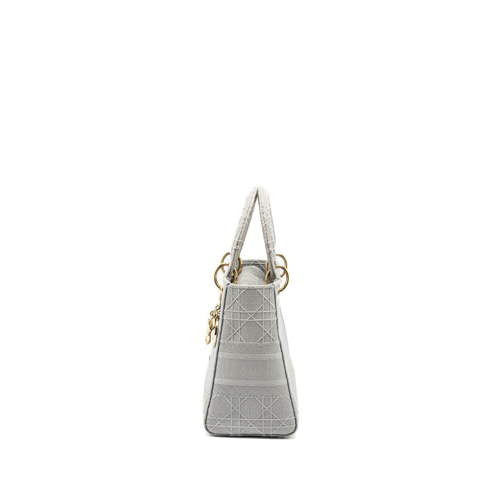 Top quality Dior Medium Lady D-Lite Bag Cannage Embroidery Grey
