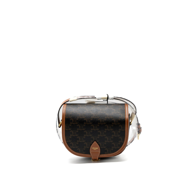Celine medium Folco bag TRIOMPHE CANVAS AND CALFSKIN TAN