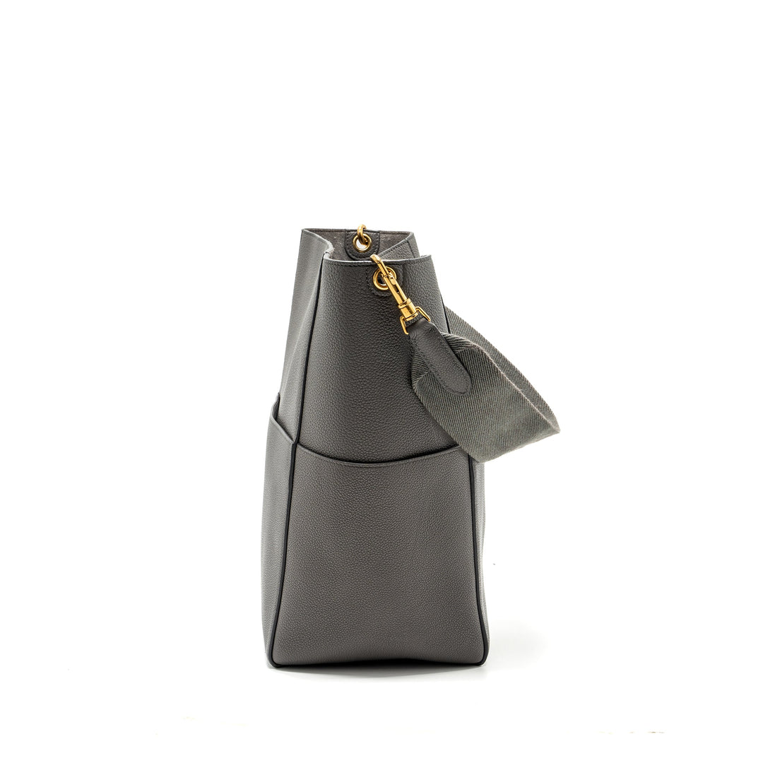 Celine Sangle Bucket Bag Grained Calfskin Grey