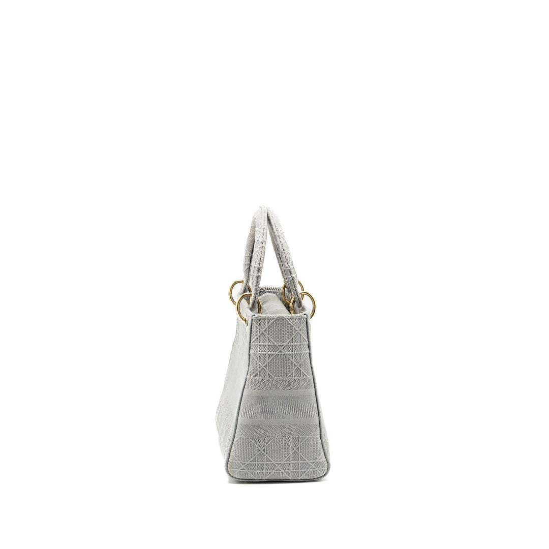 Top quality Dior Medium Lady D-Lite Bag Cannage Embroidery Grey