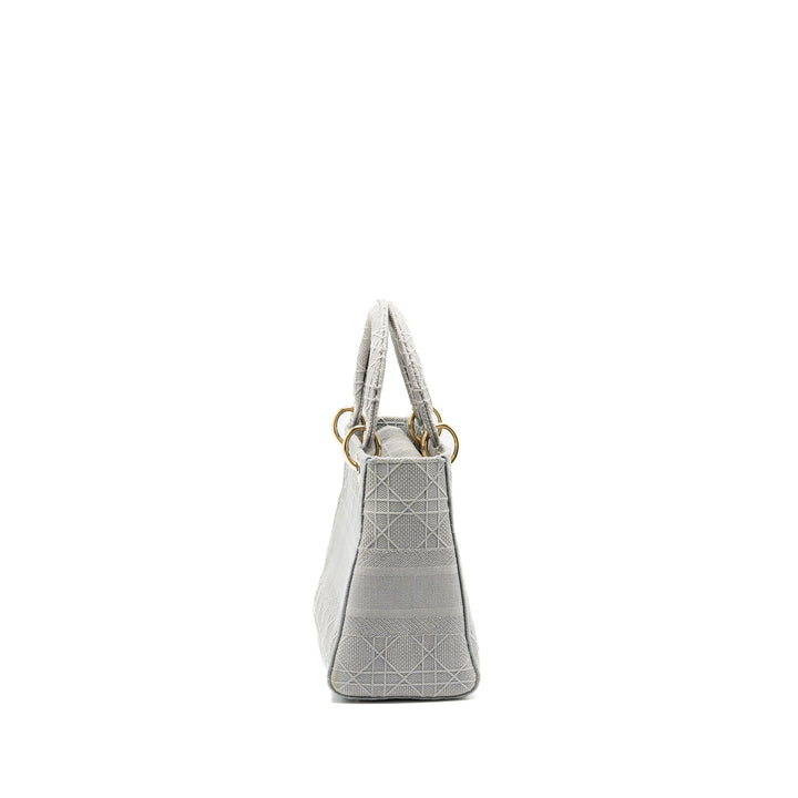 Top quality Dior Medium Lady D-Lite Bag Cannage Embroidery Grey