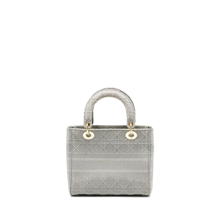 Top quality Dior Medium Lady D-Lite Bag Cannage Embroidery Grey