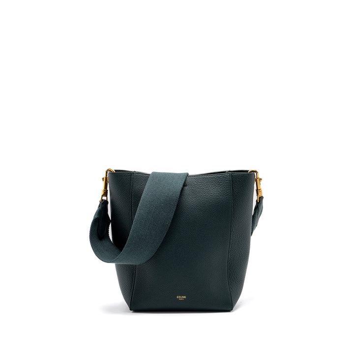 Top Quality Celine SMALL SANGLE BUCKET BAG CALFSKIN DARK GREEN