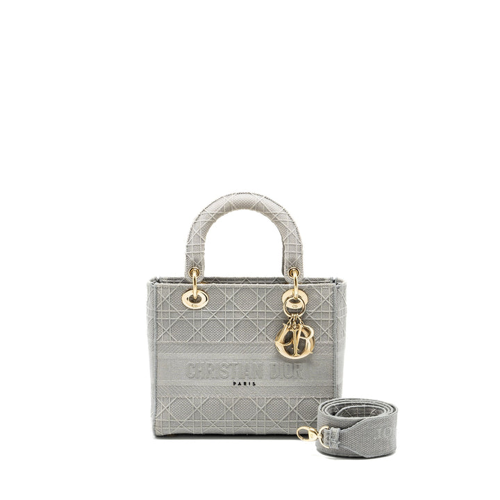 Top quality Dior Medium Lady D-Lite Bag Cannage Embroidery Grey