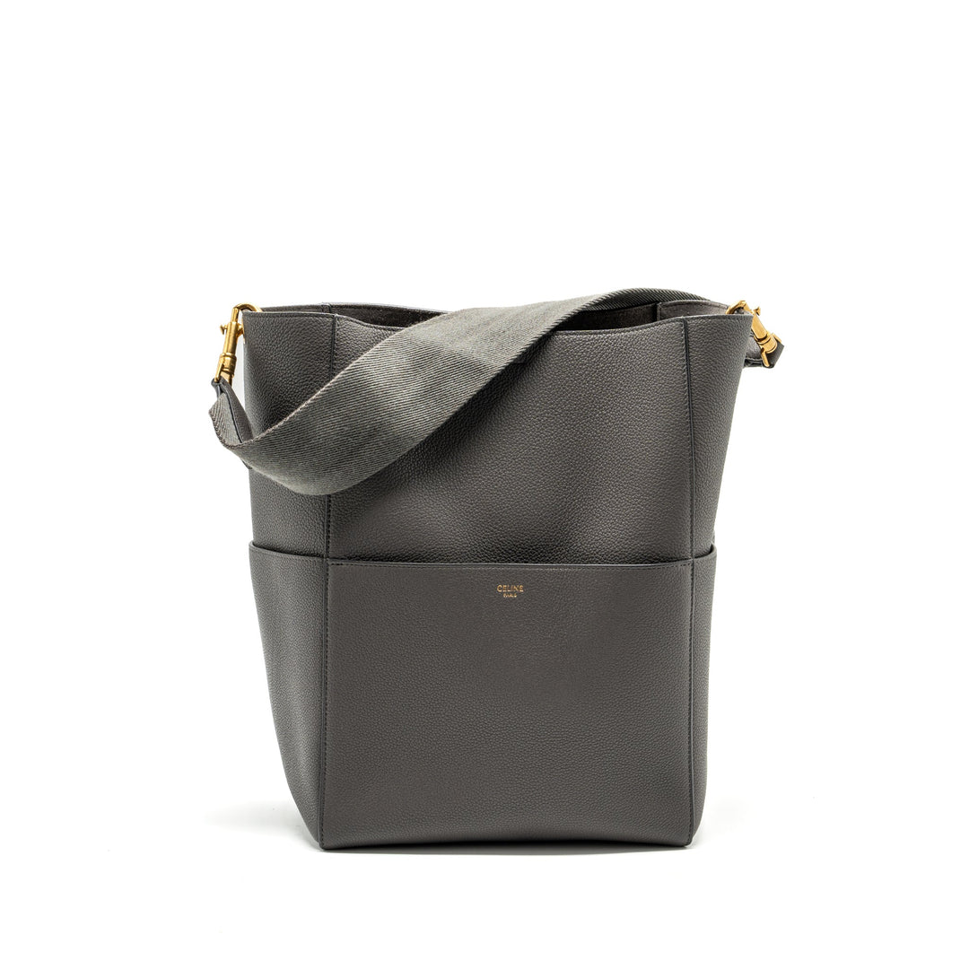Celine Sangle Bucket Bag Grained Calfskin Grey