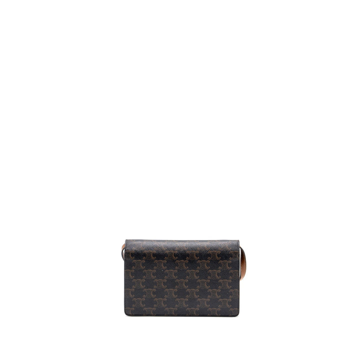 Celine Wallet On Strap Triomphe Canvas/Smooth Lambskin Tan