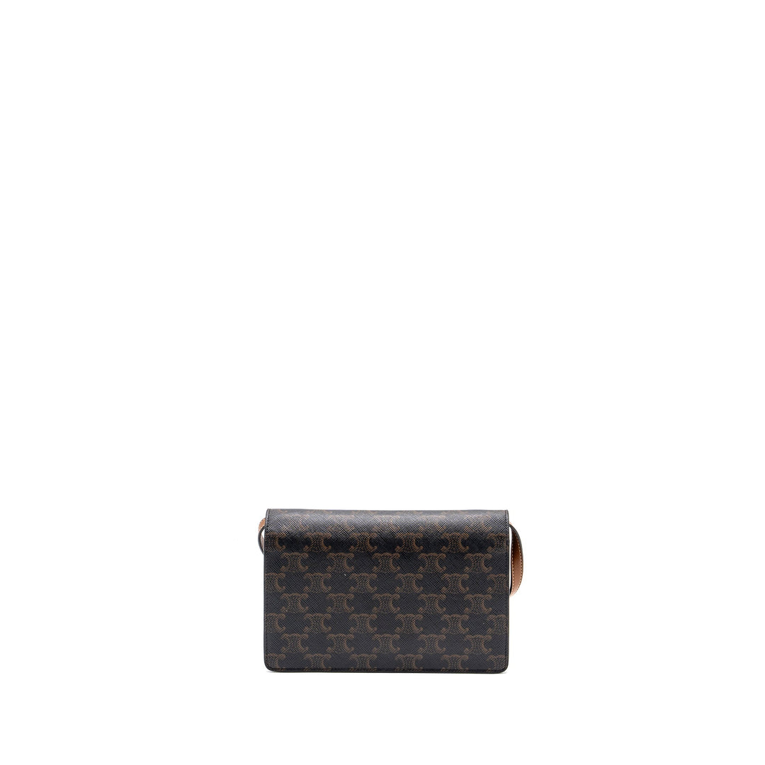 Top Quality Celine Wallet On Strap Triomphe Canvas/Smooth Lambskin Tan