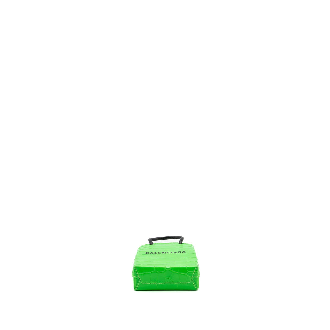 Top Quality Balenciaga Shopping iPhone holder croc-embossed leather Green/Black SHW