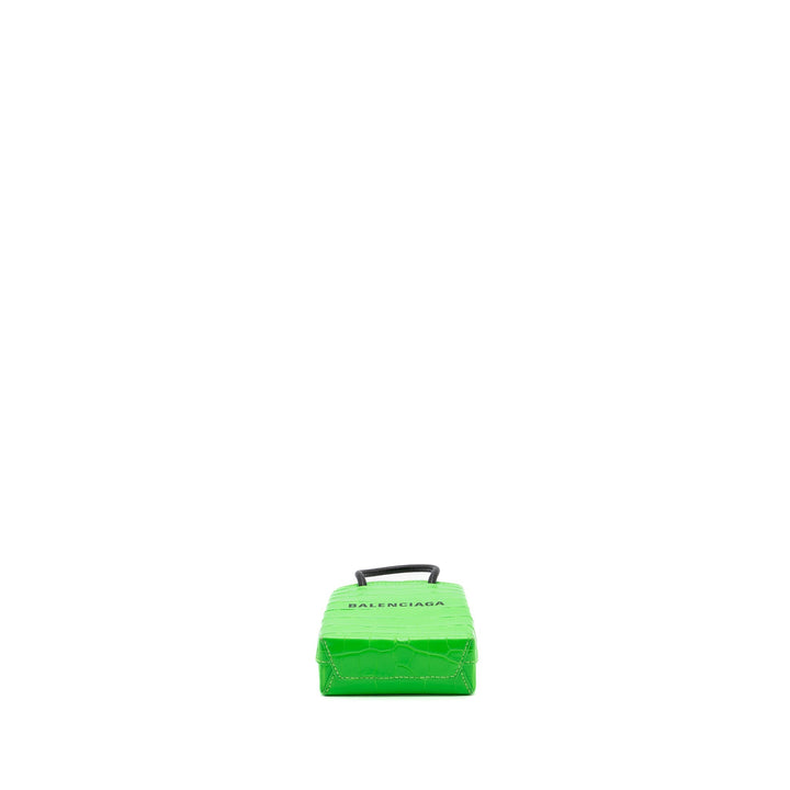 Top Quality Balenciaga Shopping iPhone holder croc-embossed leather Green/Black SHW