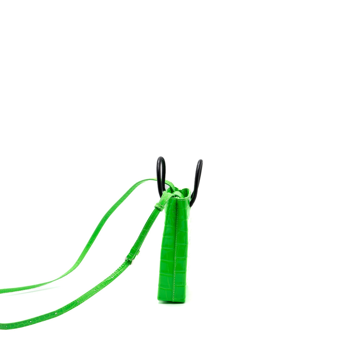 Top Quality Balenciaga Shopping iPhone holder croc-embossed leather Green/Black SHW
