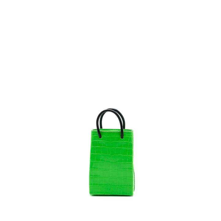 Top Quality Balenciaga Shopping iPhone holder croc-embossed leather Green/Black SHW