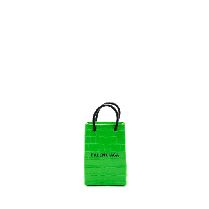 Top Quality Balenciaga Shopping iPhone holder croc-embossed leather Green/Black SHW