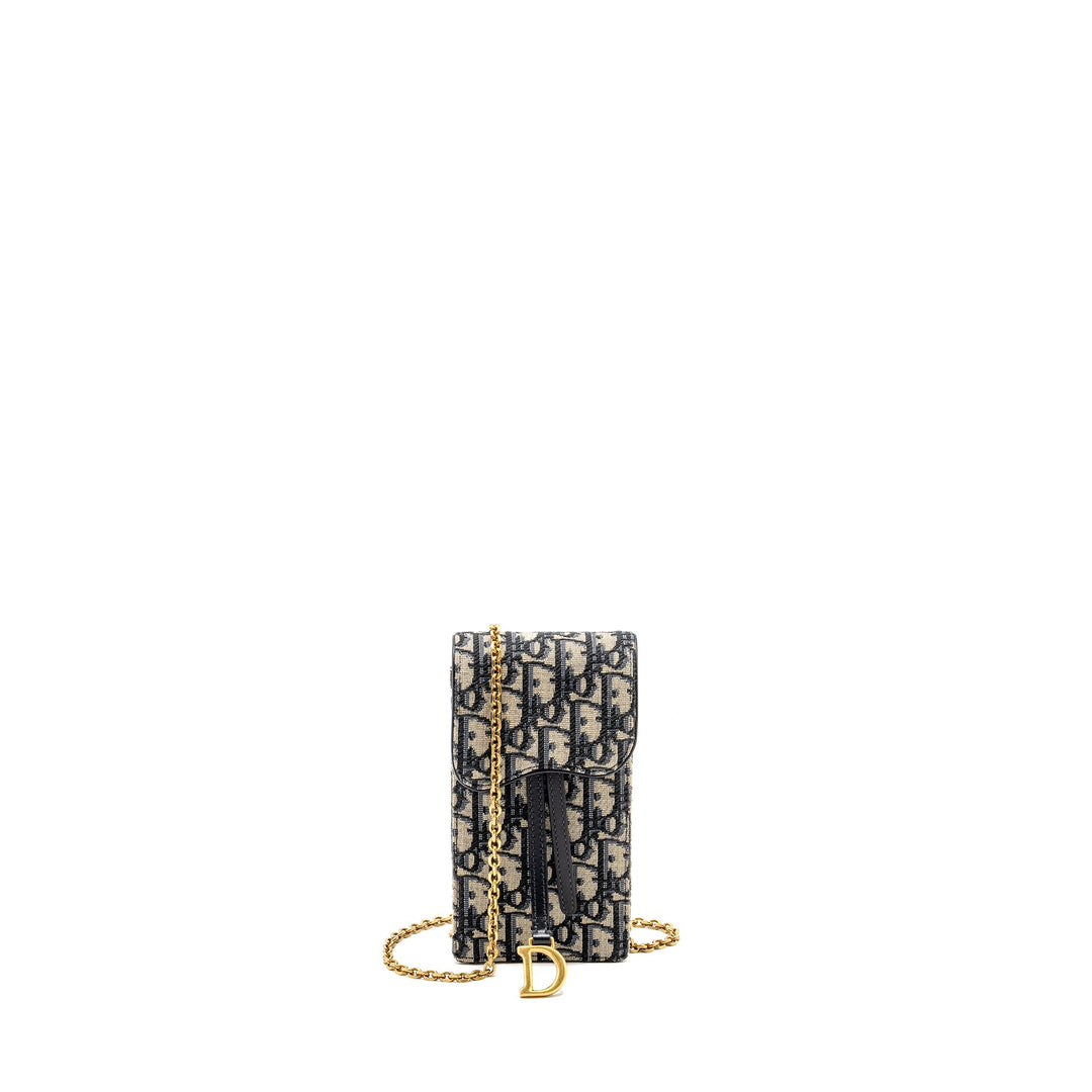 Dior Saddle Phone Pouch Blue Oblique Jacquard