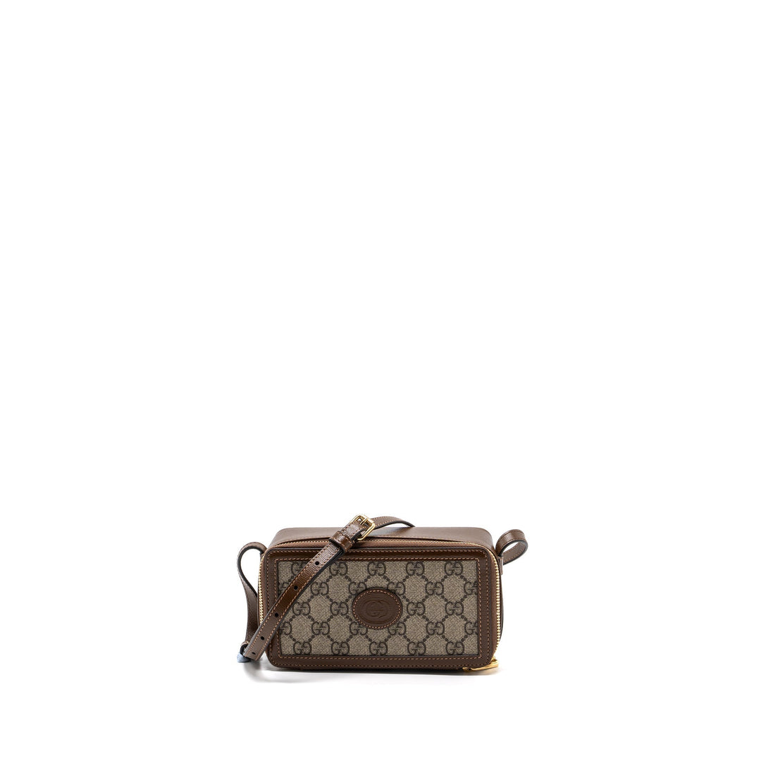 GUCCI MINI CROSSBODY BOX BAG INTERLOCKING GG Supreme CANVAS / LEATHER