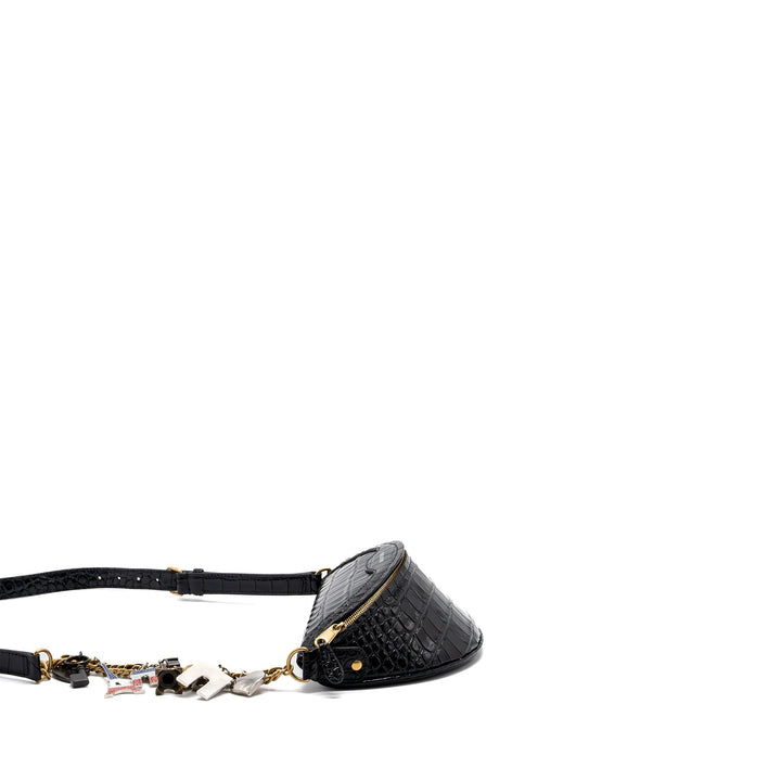 Top Quality Balenciaga SOUVENIR BELT BAG Croc-Embossed Calfskin Black GHW