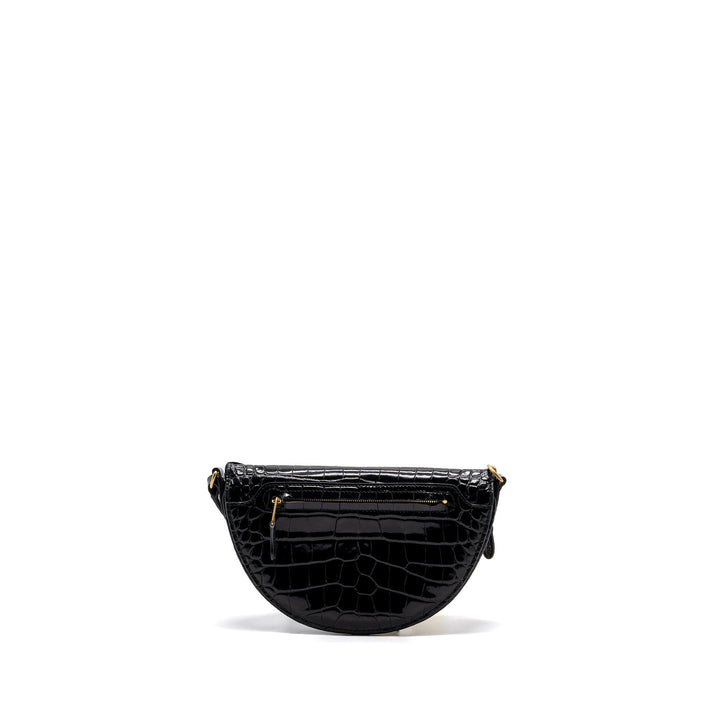 Top Quality Balenciaga SOUVENIR BELT BAG Croc-Embossed Calfskin Black GHW