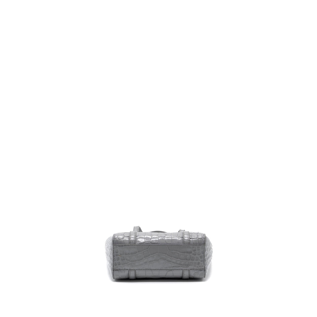 Top Quality Balenciaga XXS Everyday Tote Bag CROC-EMBOSSED calfskin Grey SHW
