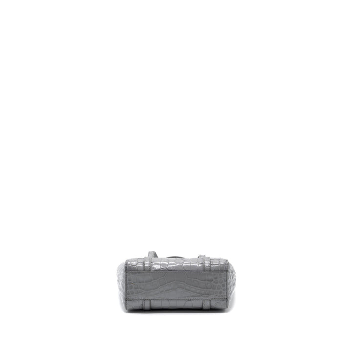 Top Quality Balenciaga XXS Everyday Tote Bag CROC-EMBOSSED calfskin Grey SHW
