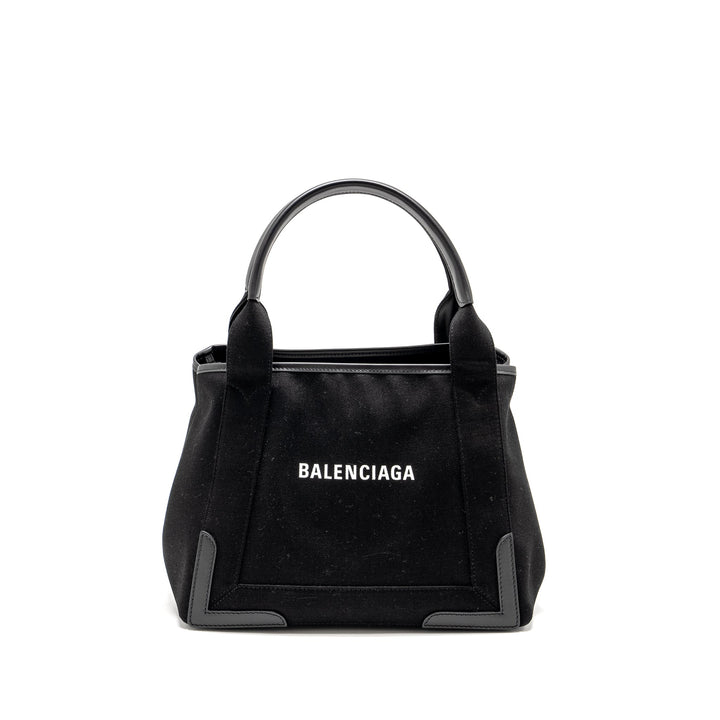 Top Quality Balenciaga Cabas Logo Tote Bag Canvas/ Calfskin Black SHW
