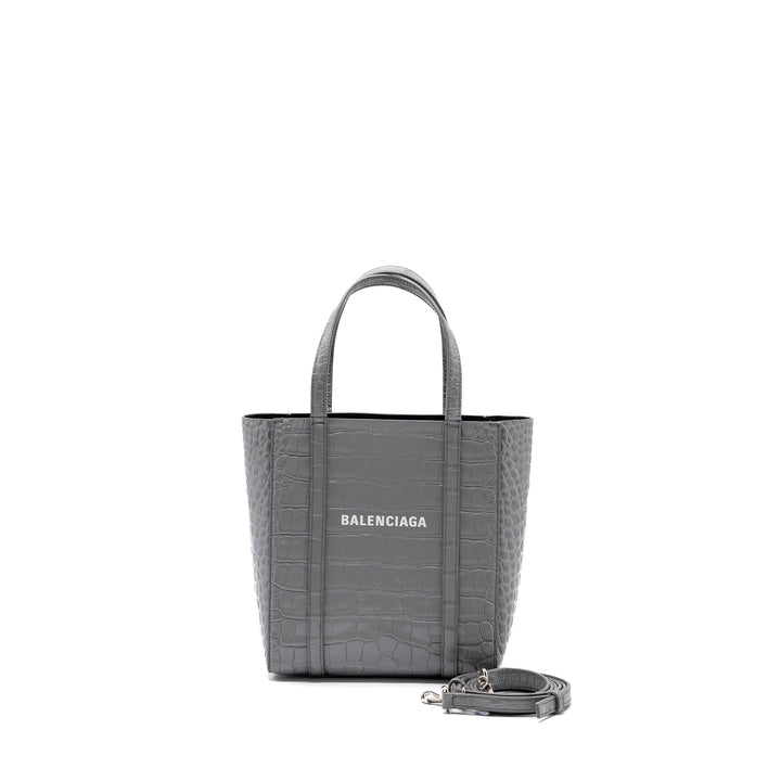 Top Quality Balenciaga XXS Everyday Tote Bag CROC-EMBOSSED calfskin Grey SHW