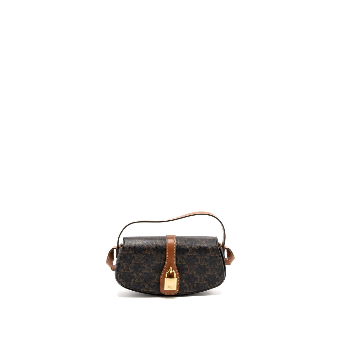 Celine Clutch On Strap Tabou Calfskin/Triomphe Canvas Tan