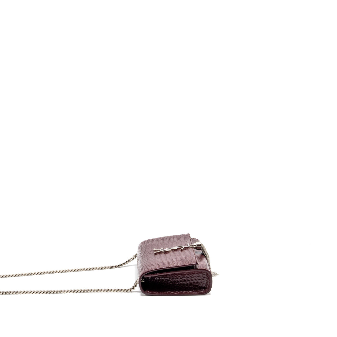 Saint Laurent/YSL Kate Bag Croc Embossed Calfskin Burgundy SHW