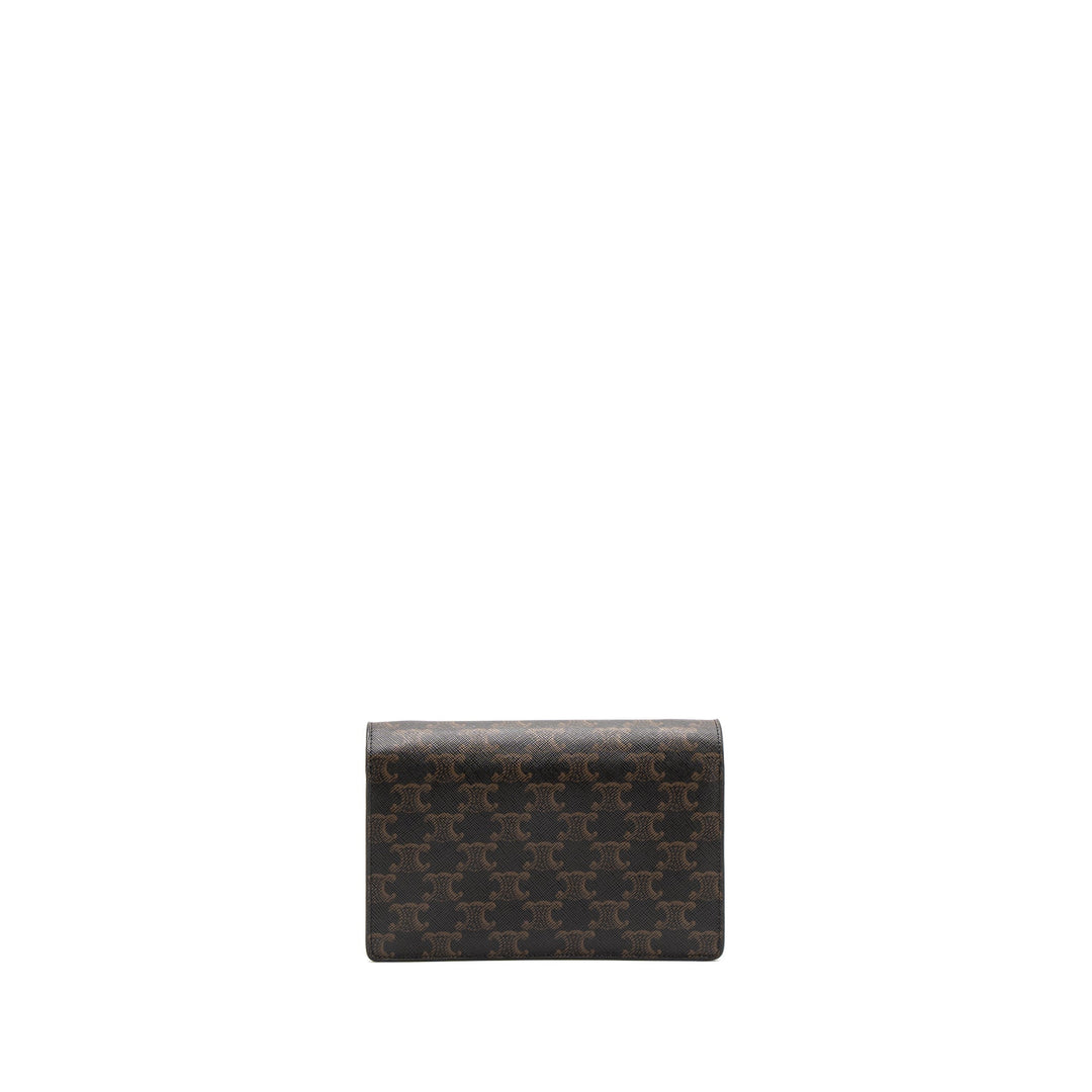 Top Quality Celine Wallet On Strap Triomphe Canvas/Smooth Lambskin Tan