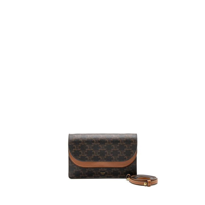 Top Quality Celine Wallet On Strap Triomphe Canvas/Smooth Lambskin Tan