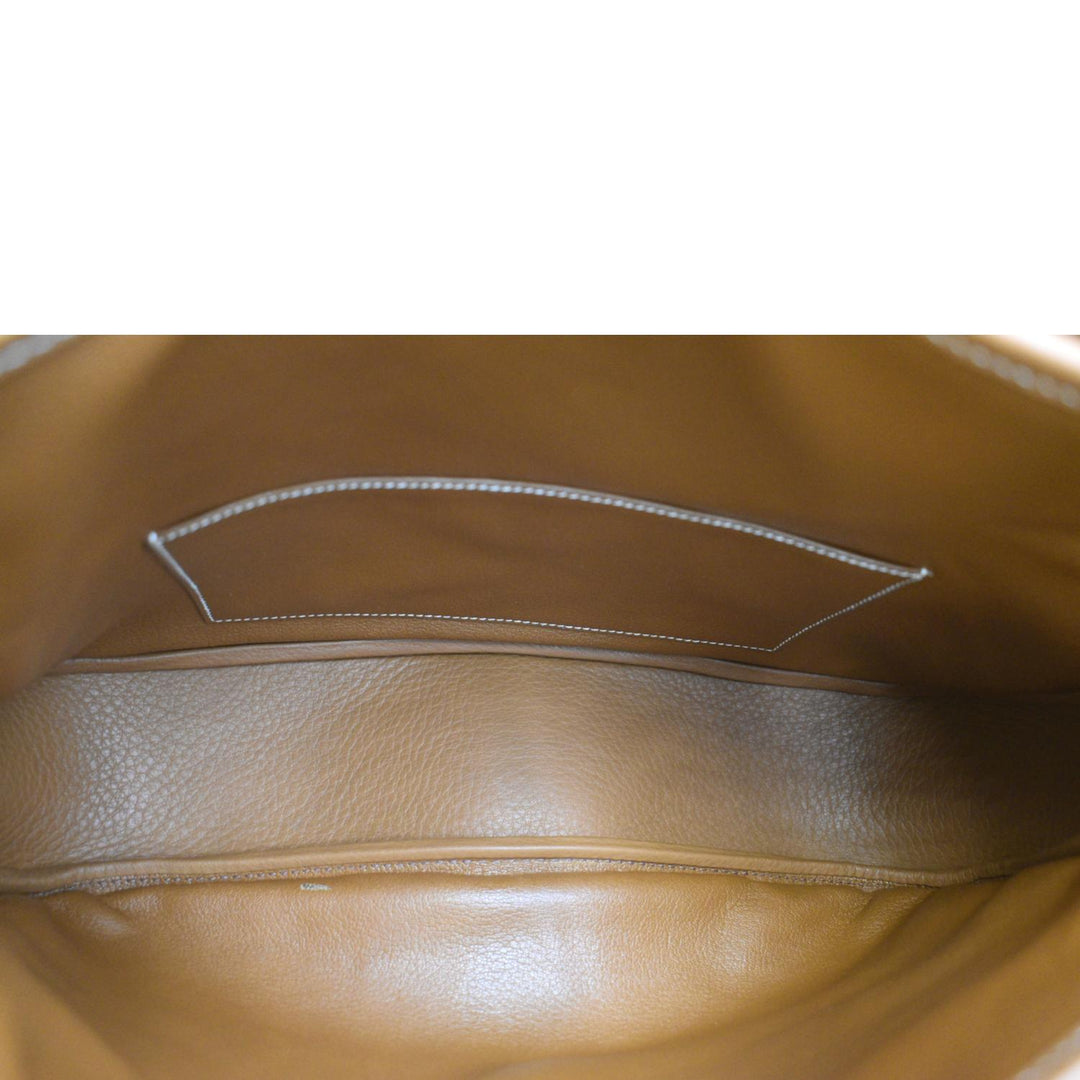 HERMES Christie Rhone Flap Clemence Leather Shoulder Bag Tan