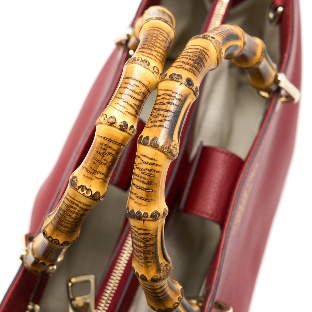 Gucci Crossbody Tote Bag Bamboo Handle Calfskin Red