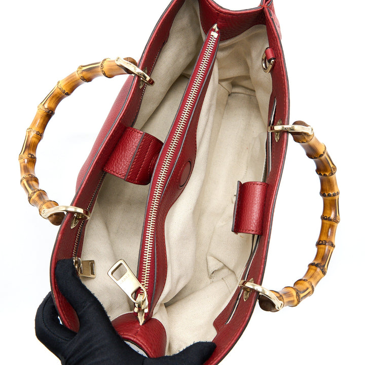 Gucci Crossbody Tote Bag Bamboo Handle Calfskin Red