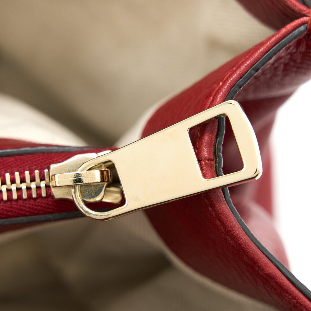 Gucci Crossbody Tote Bag Bamboo Handle Calfskin Red