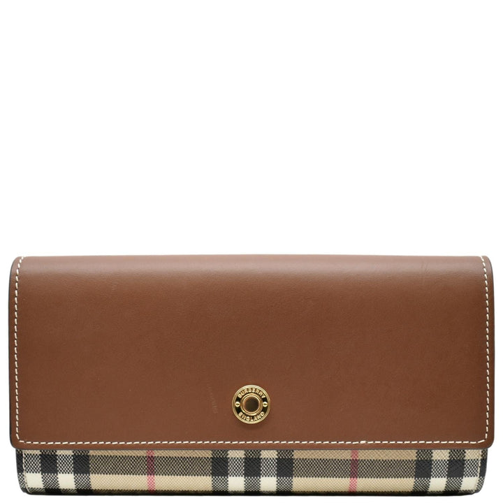 BURBERRY Continental Vintage Leather Check Wallet Brown