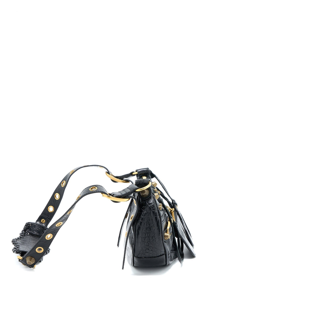 Top Quality Balenciaga Le Cagole XS Shoulder Bag Croc-Embossed Calfskin Black Aged-Gold Hardware