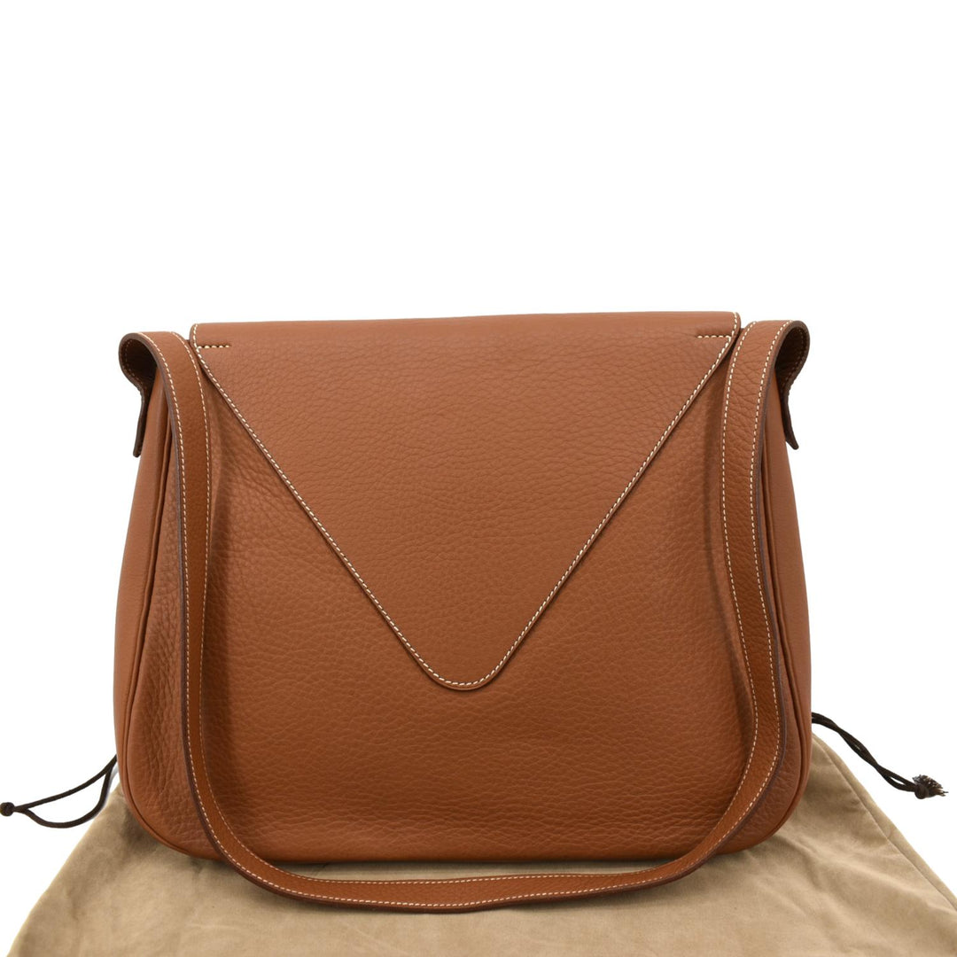 HERMES Christie Rhone Flap Clemence Leather Shoulder Bag Tan