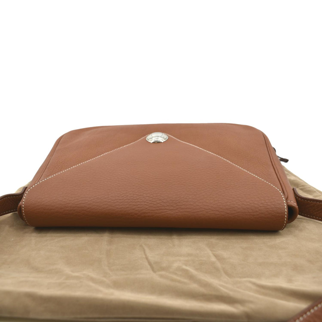 HERMES Christie Rhone Flap Clemence Leather Shoulder Bag Tan