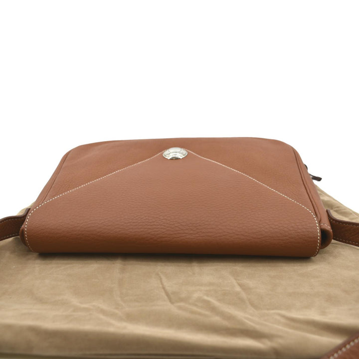 HERMES Christie Rhone Flap Clemence Leather Shoulder Bag Tan