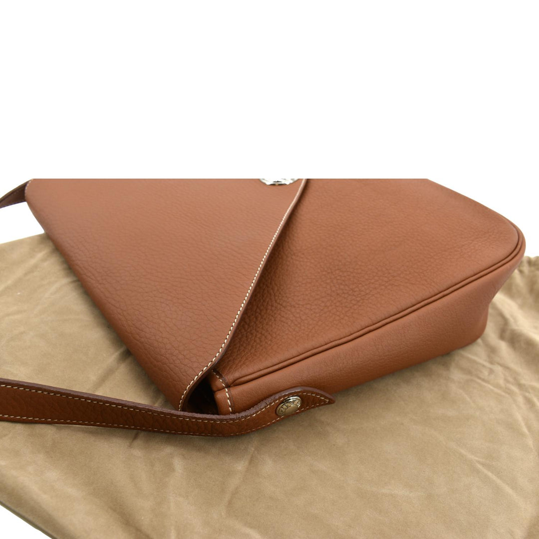 HERMES Christie Rhone Flap Clemence Leather Shoulder Bag Tan