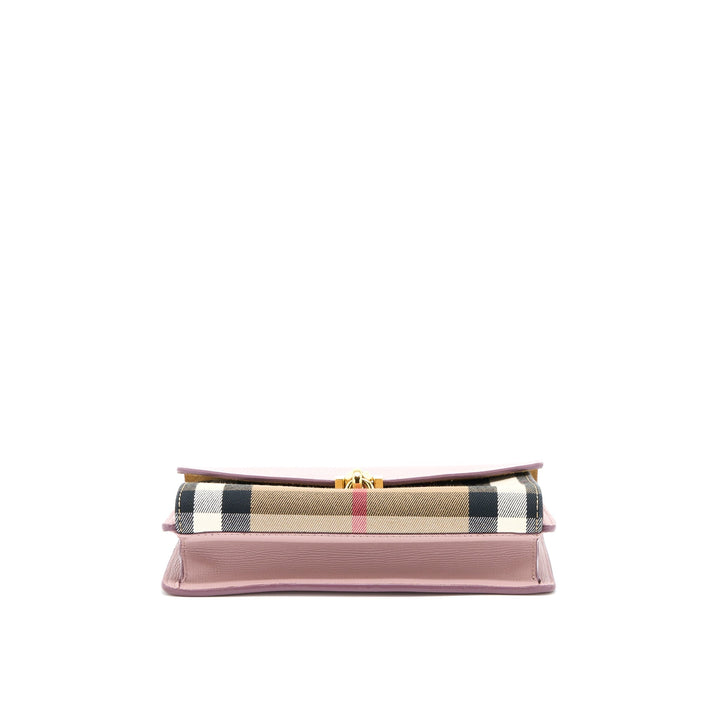 Burberry Small Leather And House Check Crossbody Bag Pale Orchid