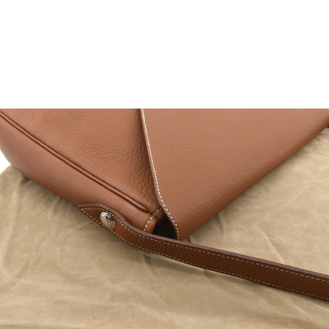 HERMES Christie Rhone Flap Clemence Leather Shoulder Bag Tan