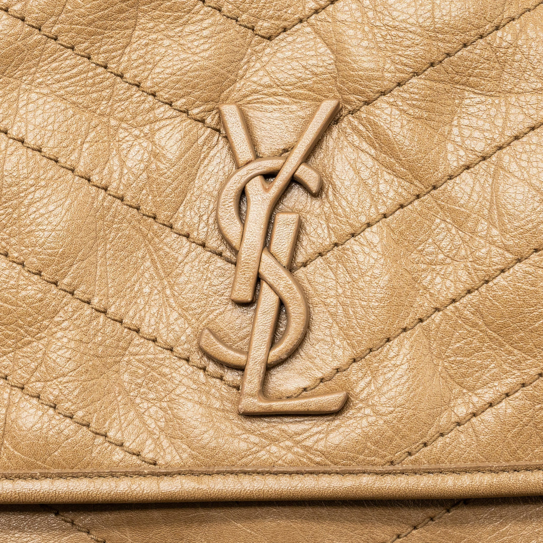 Saint Laurent Medium Niki Bag Crinkled Calfskin Dark Beige Ruthenium Hardware