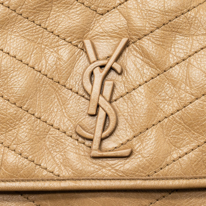 Saint Laurent Medium Niki Bag Crinkled Calfskin Dark Beige Ruthenium Hardware