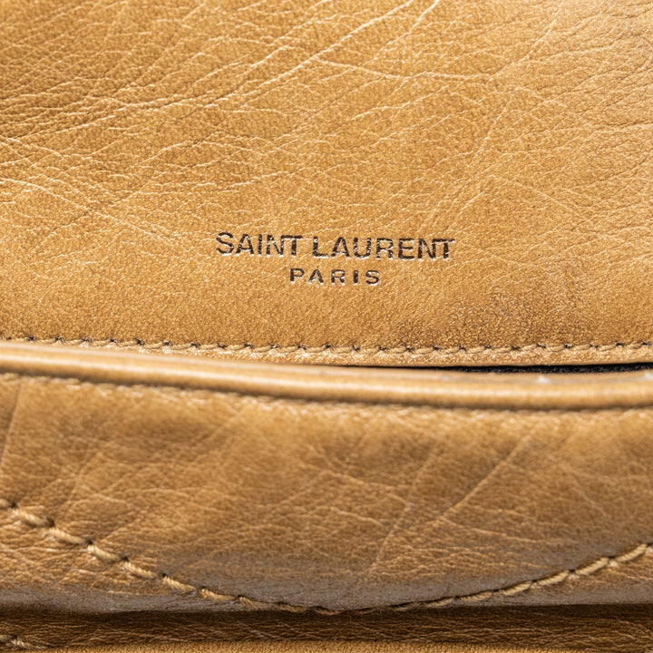 Saint Laurent Medium Niki Bag Crinkled Calfskin Dark Beige Ruthenium Hardware