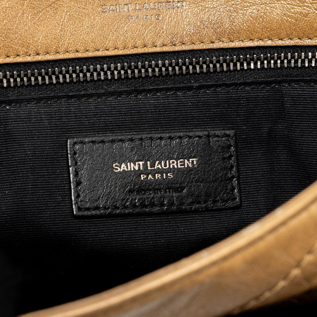 Saint Laurent Medium Niki Bag Crinkled Calfskin Dark Beige Ruthenium Hardware