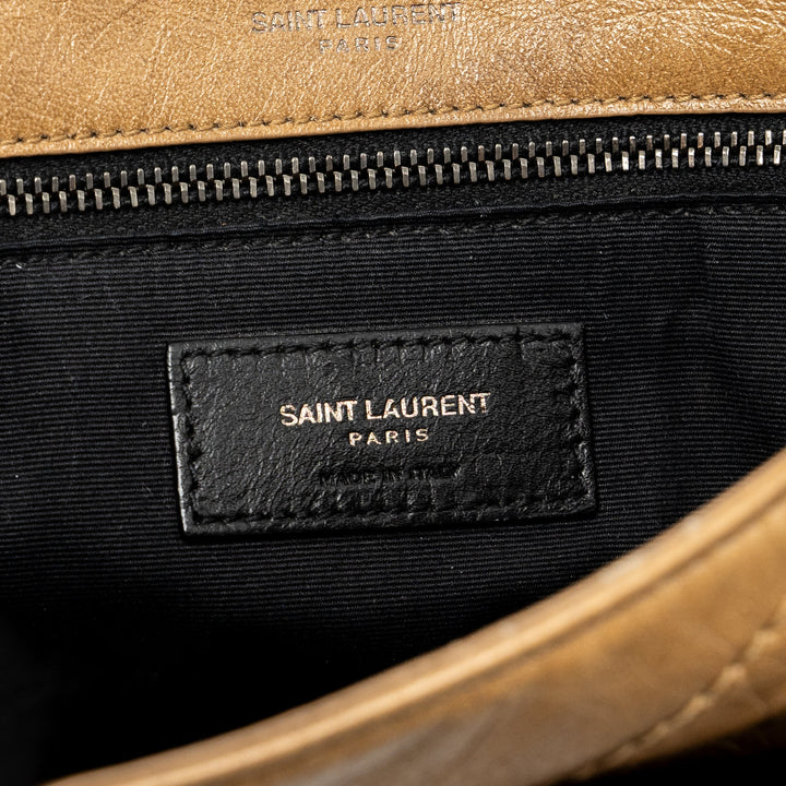 Saint Laurent Medium Niki Bag Crinkled Calfskin Dark Beige Ruthenium Hardware