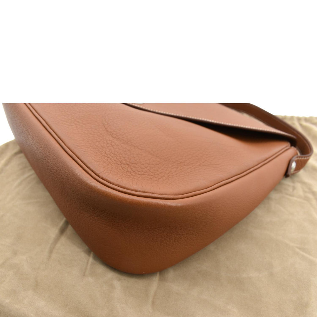 HERMES Christie Rhone Flap Clemence Leather Shoulder Bag Tan