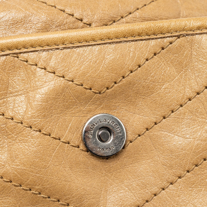 Saint Laurent Medium Niki Bag Crinkled Calfskin Dark Beige Ruthenium Hardware