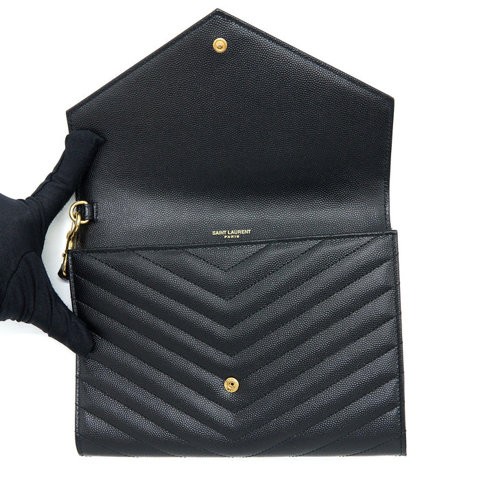 Saint Laurent/YSL Envelop Clutch Grained Calfskin Black GHW