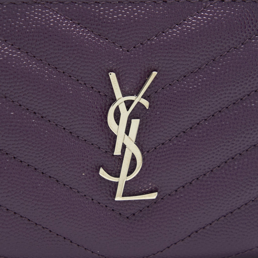 Saint Laurent Quilted Monogram Bi-fold Wallet Dark Purple SHW