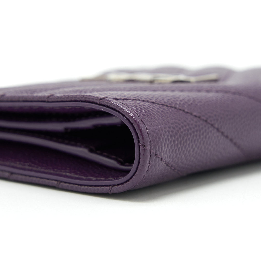 Saint Laurent Quilted Monogram Bi-fold Wallet Dark Purple SHW